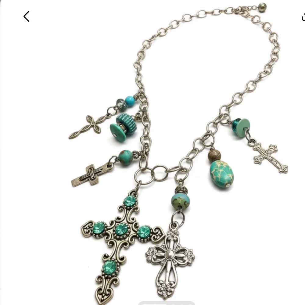 Western Turquoise Cross Charm Necklace • Shyanne Style • Chunky Silver Chain